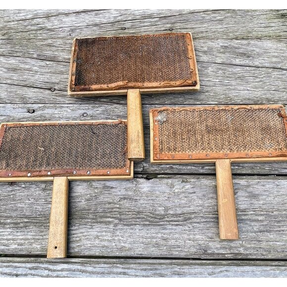 Antique lot 3 Old Whittemore Wool Carding Wood Paddles #8 and #9 - Picture 1 of 13